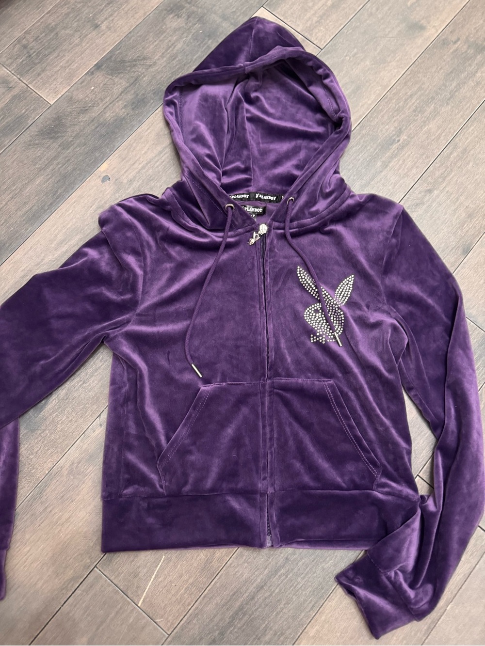 Vintage Y2K Playboy Purple Velour Rhinestone Bunny Zip-Up Hoodie